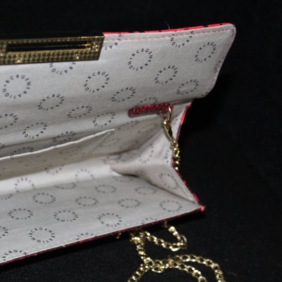 BCBGeneration Red Snake Print Faux Leather Clutch - Picture 3 of 6